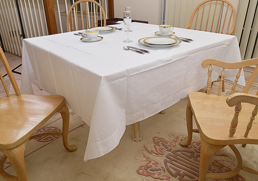 Square tablecloth. 90"X90" Square. Hemstitch. White color